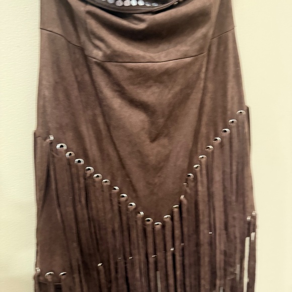 BLUE B WOMEN'S FRINGE FAUX SUEDE STRAPLESS MINI DRESS XL - Picture 4 of 9